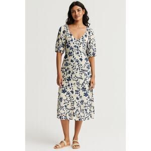 Lucky Brand Floral Puff Sleeve Babydoll Midi Dress XL Peasant Casual Boho y2k